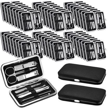 Geosar 50 Set 8-in-1 Travel Manicure Kit – Stainless Steel, Portable Case, Gift for Valentine (Black)