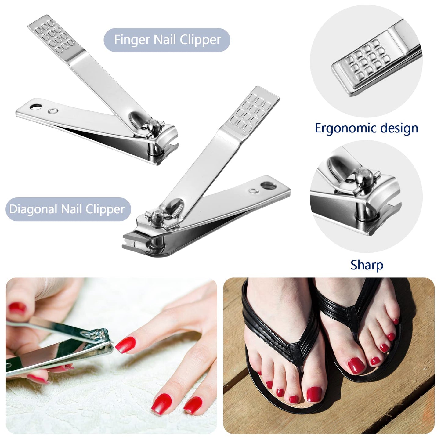 Geosar 50 Set 8-in-1 Travel Manicure Kit – Stainless Steel, Portable Case, Gift for Valentine (Black)