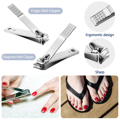 Geosar 50 Set 8-in-1 Travel Manicure Kit – Stainless Steel, Portable Case, Gift for Valentine (Black)