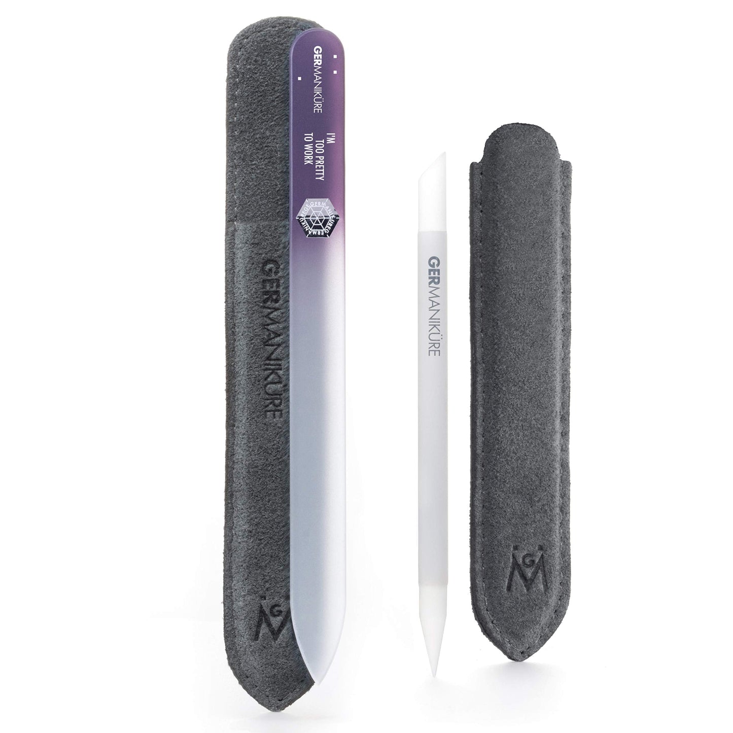 GERMANIKURE 2 Pc Glass Bundle – Crystal Cuticle Stick & I'm Too Pretty to Work Nail File