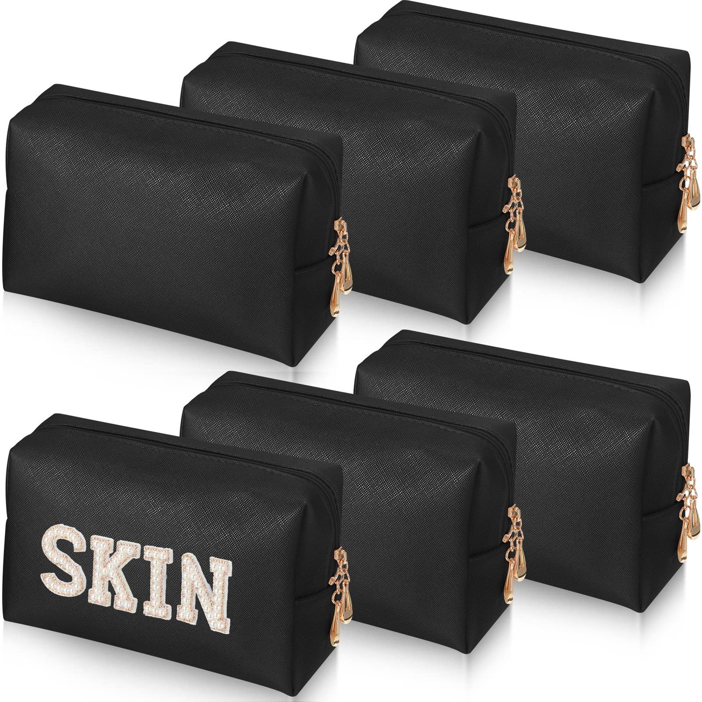 Gerrii 6-Piece Preppy Patch Makeup Bag Set – Waterproof PU Leather Pouches
