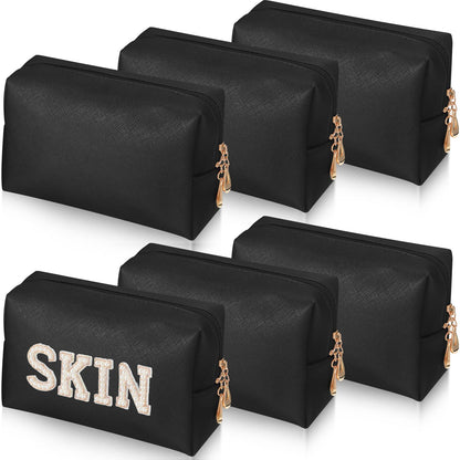 Gerrii 6-Piece Preppy Patch Makeup Bag Set – Waterproof PU Leather Pouches
