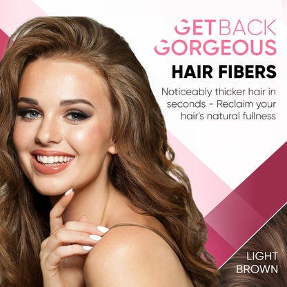 Get Back Gorgeous GBG Hair Fibers - Light Brown, 25g Bottle - Instant Coverage for Thinning Hair & Bald Spots - Cruelty Free