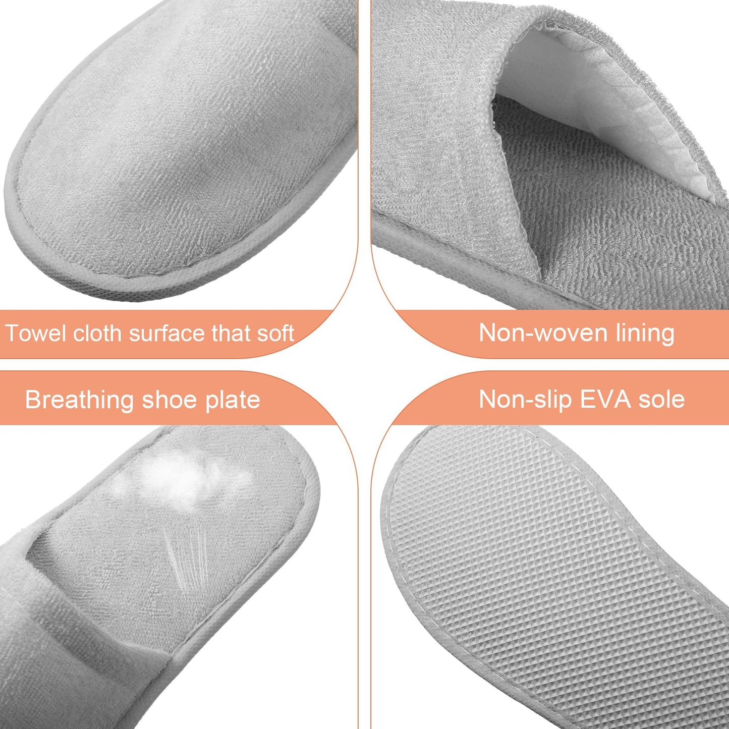 Geyoga 12 Pair Disposable Slippers for Guests – Non-Slip, Light Gray, Hotel & Spa Ready