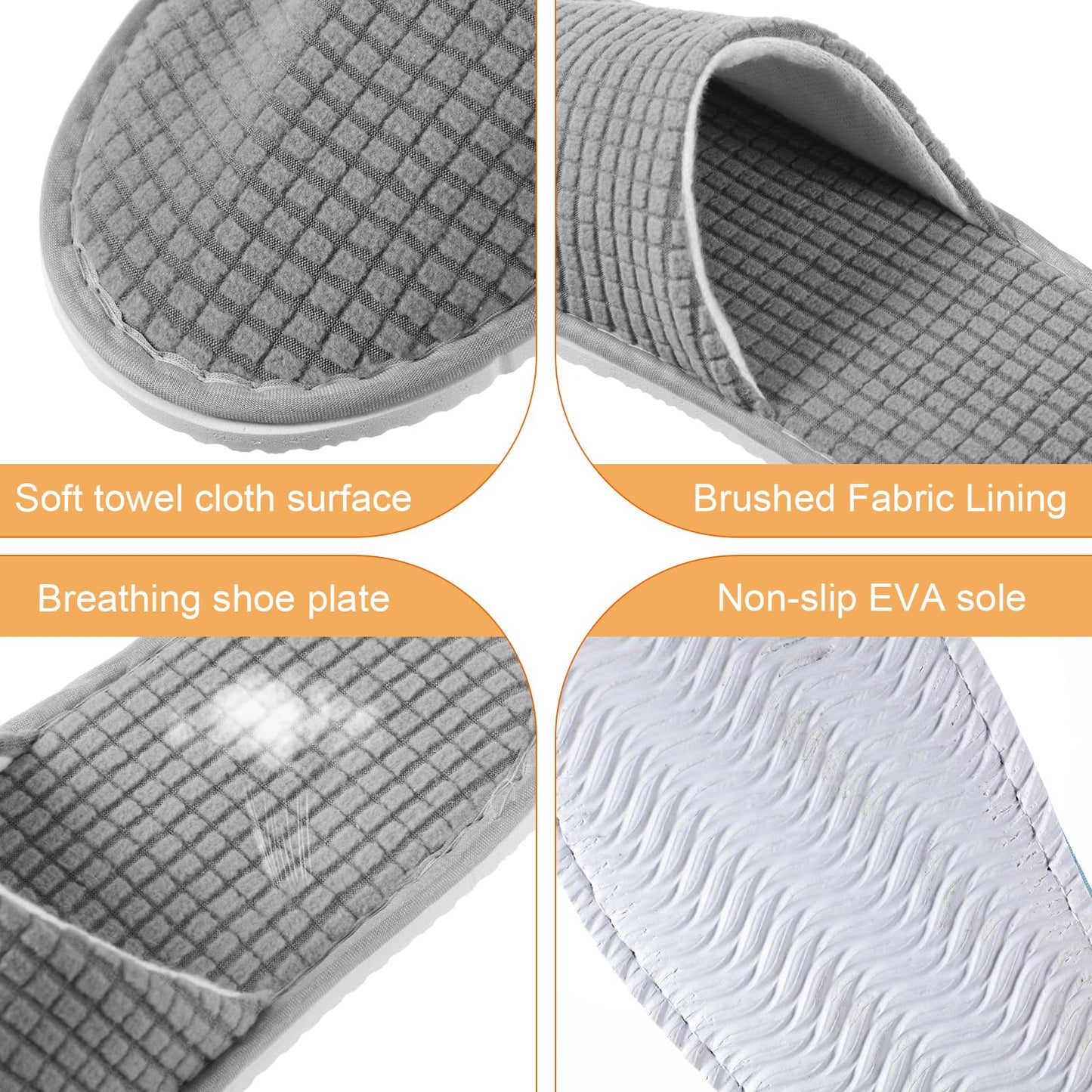 Geyoga 12-Pair House Slippers Pack for Guests – Non-Slip, Disposable & Reusable, Closed-Toe (White/Black/Gray/Beige)