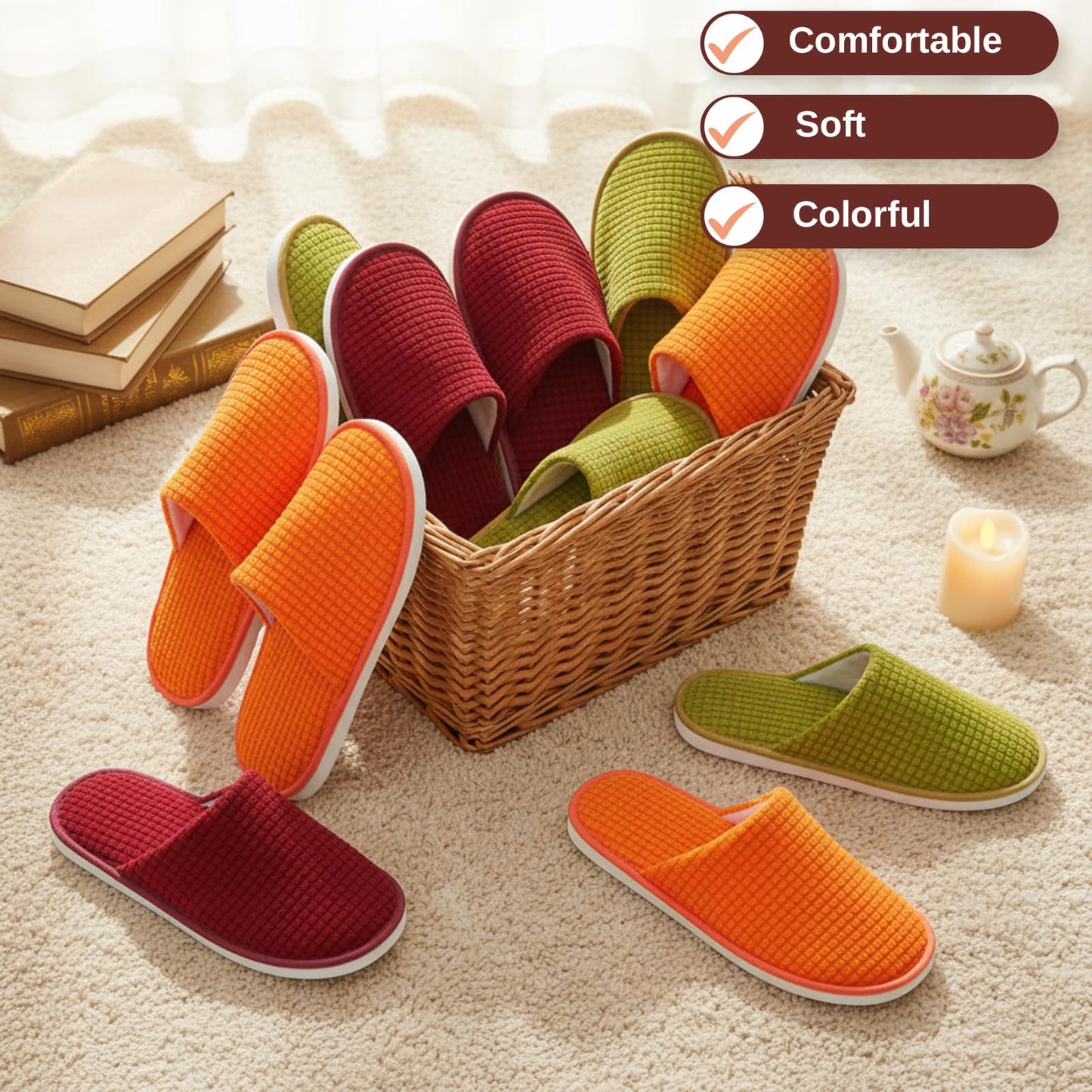 Geyoga 24 Pairs Guest Slippers — Soft Coral Fleece, Non-Slip EVA Sole, For Hotels, Spas, and Weddings