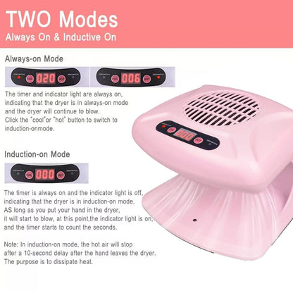 GGAIFbp Nail Dryer 300W – 2-in-1 Hot & Cold Air, Auto Sensor, Pink