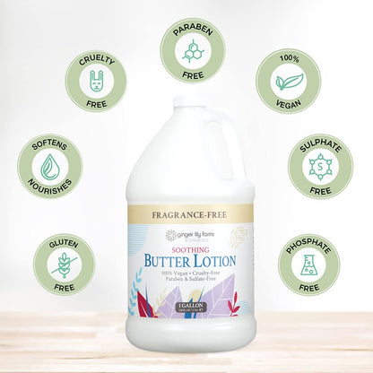 Ginger Lily Farms Botanicals Soothing Butter Lotion — Fragrance Free, 100% Vegan & Cruelty-Free, 1 Gallon Refill (Pack of 4)