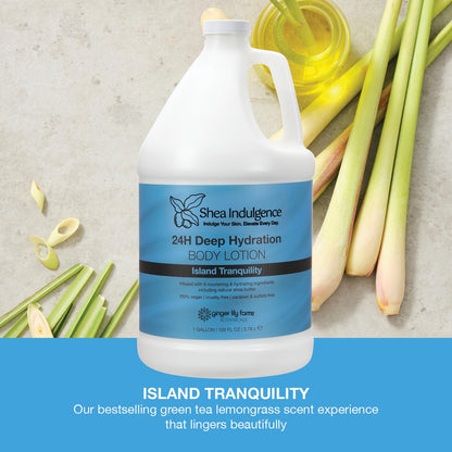 Ginger Lily Farms Shea Indulgence 24H Hydration Lotion – Island Tranquility, Vegan & Cruelty-Free, 1 Gal Refill