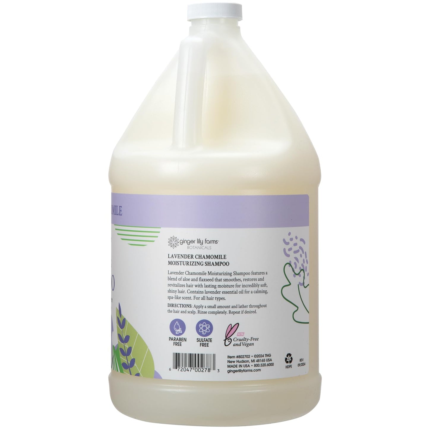 Ginger Lily Farms Botanicals Moisturizing Shampoo for All Hair Types – Lavender Chamomile, 1 Gallon Refill