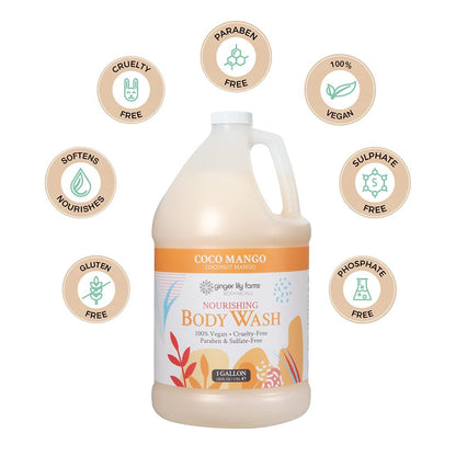 Ginger Lily Farms Botanicals Nourishing Body Wash Coco Mango – 1 Gallon Refill, Vegan & Cruelty-Free