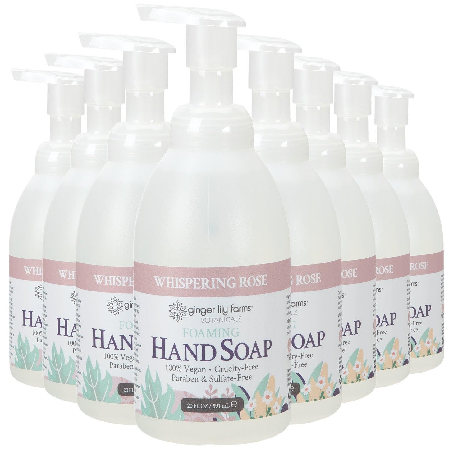 Ginger Lily Farms Botanicals All-Purpose Foaming Hand Soap Refill – 20 oz, 8-Pack, Vegan & Cruelty-Free, Whispering Rose