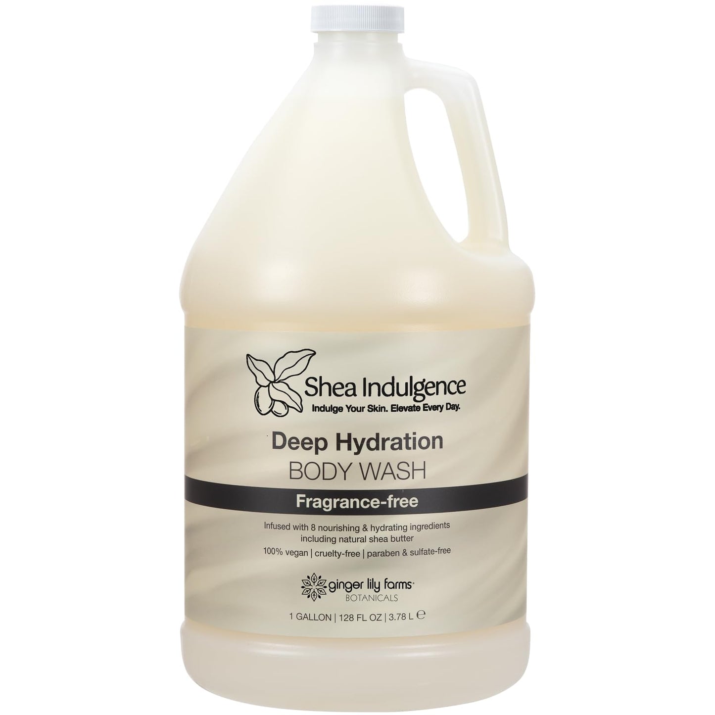 Ginger Lily Farms Botanicals Shea Indulgence Deep Hydration Body Wash – Fragrance-Free, 100% Vegan & Cruelty-Free, 1 Gallon Refill