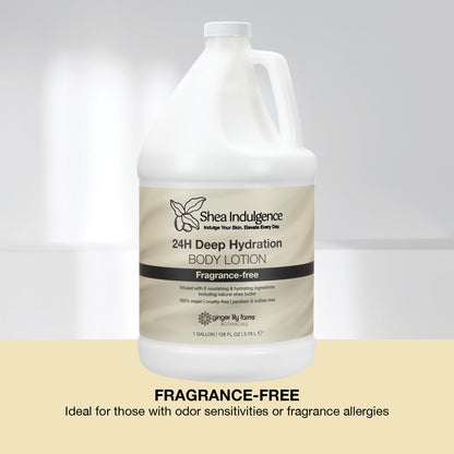 Ginger Lily Farms Shea Indulgence 24H Deep Hydration Body Lotion — Fragrance-Free, 100% Vegan & Cruelty-Free, 1 Gallon Refill