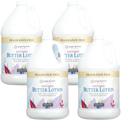 Ginger Lily Farms Botanicals Soothing Butter Lotion — Fragrance Free, 100% Vegan & Cruelty-Free, 1 Gallon Refill (Pack of 4)