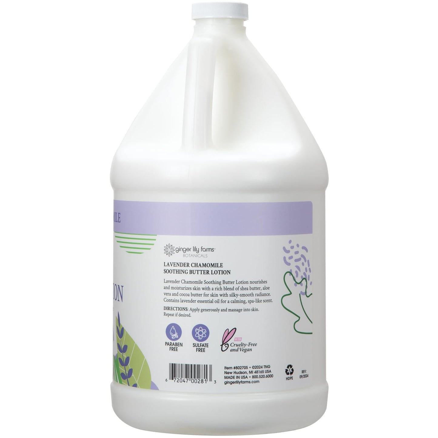 Ginger Lily Farms Botanicals Soothing Butter Lotion – Lavender Chamomile, 100% Vegan & Cruelty-Free, 1 Gallon Refill