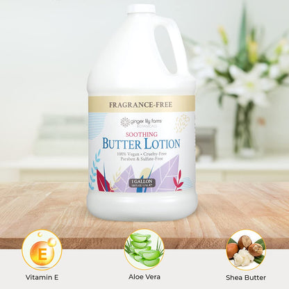 Ginger Lily Farms Botanicals Soothing Butter Lotion — Fragrance Free, 100% Vegan & Cruelty-Free, 1 Gallon Refill (Pack of 4)