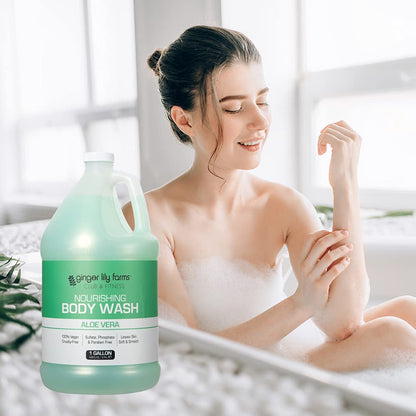 Ginger Lily Farms Club & Fitness Nourishing Body Wash – Vegan, Cruelty-Free Aloe Scent (128 Fl Oz x4)