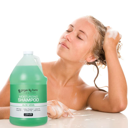 Ginger Lily Farms Club & Fitness Moisturizing Shampoo for All Hair Types – 100% Vegan & Cruelty-Free, Aloe Vera Scent, 1 Gallon Refill