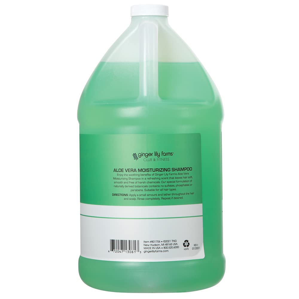 Ginger Lily Farms Club & Fitness Moisturizing Shampoo for All Hair Types – 100% Vegan & Cruelty-Free, Aloe Vera Scent, 1 Gallon Refill