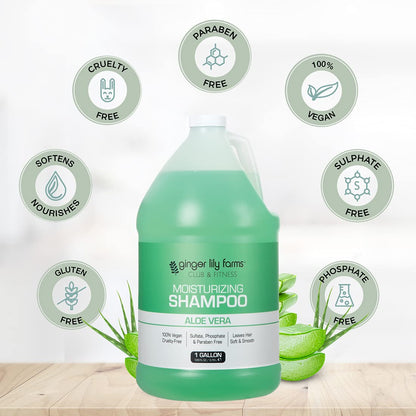 Ginger Lily Farms Club & Fitness Moisturizing Shampoo for All Hair Types – 100% Vegan & Cruelty-Free, Aloe Vera Scent, 1 Gallon Refill