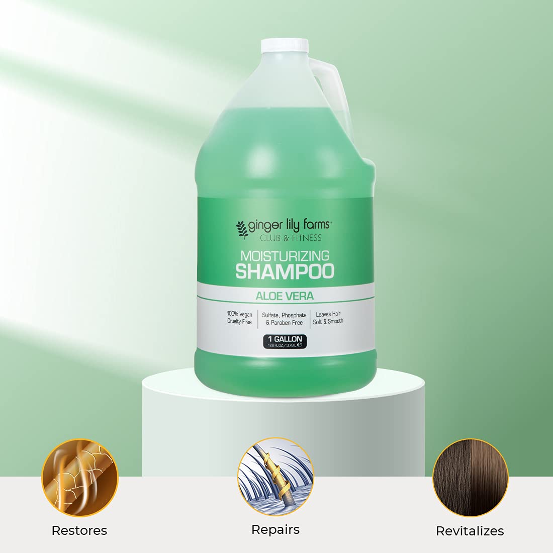 Ginger Lily Farms Club & Fitness Moisturizing Shampoo for All Hair Types – 100% Vegan & Cruelty-Free, Aloe Vera Scent, 1 Gallon Refill