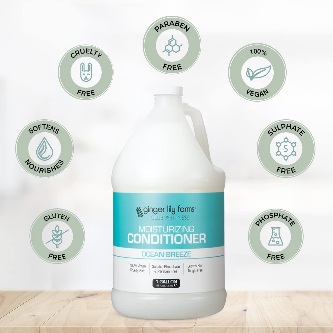 Ginger Lily Farms Club & Fitness Ocean Breeze Moisturizing Conditioner – 1 Gallon Refill, vegan & cruelty-free