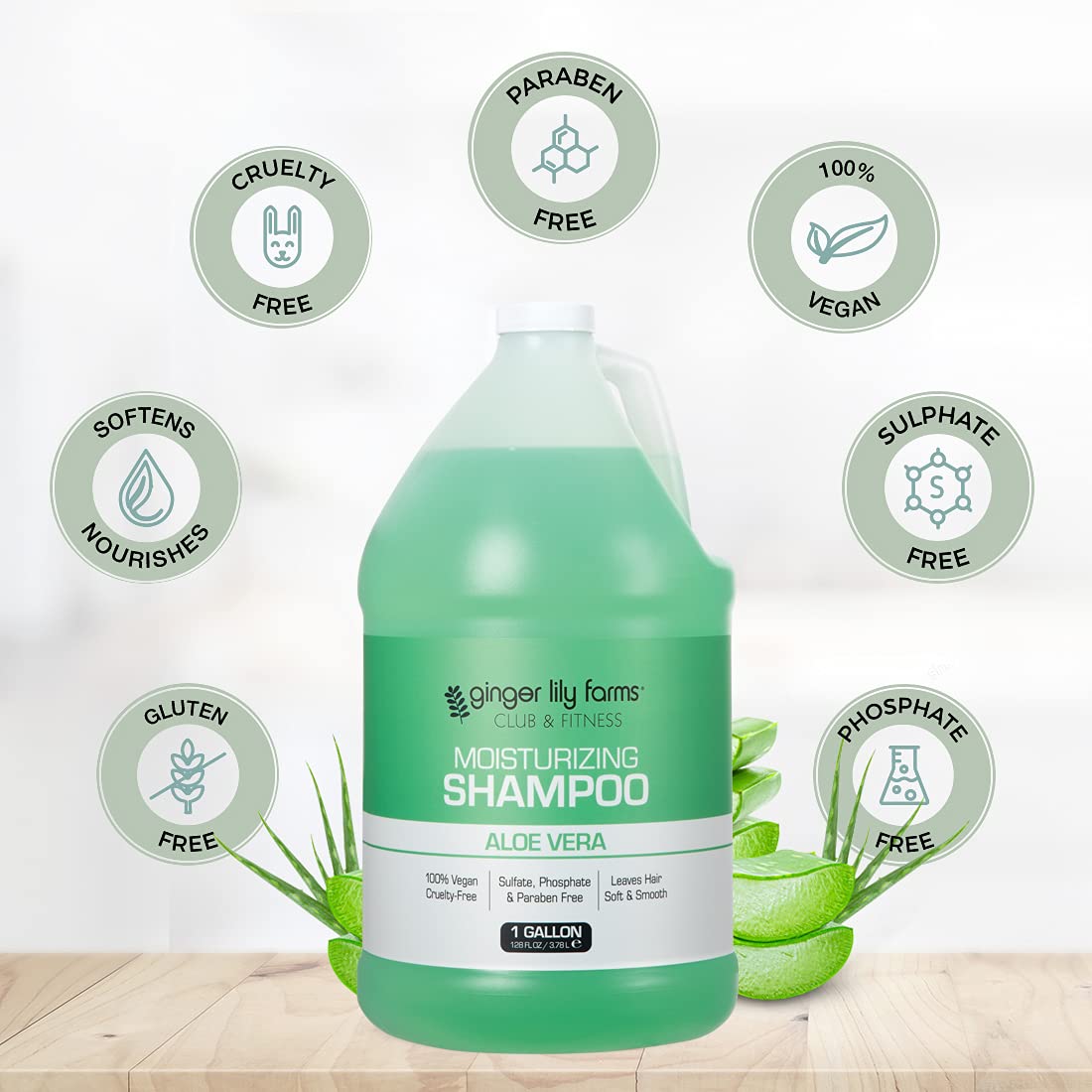 Ginger Lily Farms Club & Fitness Moisturizing Shampoo for All Hair Types – 1 Gallon Refill (Pack of 4) | Vegan & Cruelty-Free