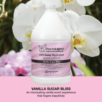 Ginger Lily Farms Shea Indulgence 24H Deep Hydration Body Lotion – Vanilla Sugar Bliss, 1 Gallon Refill