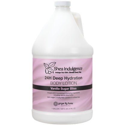 Ginger Lily Farms Shea Indulgence 24H Deep Hydration Body Lotion – Vanilla Sugar Bliss, 1 Gallon Refill