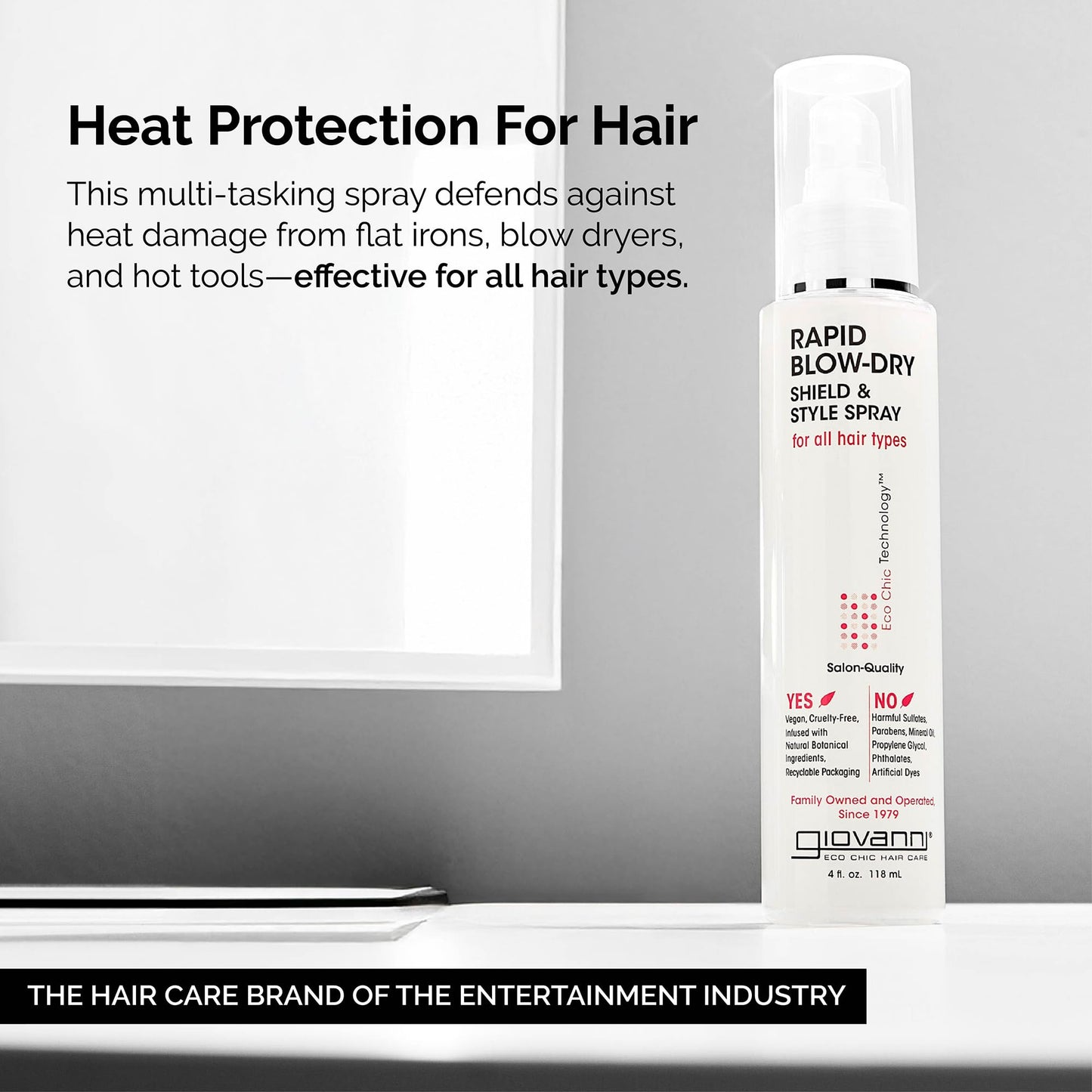 GIOVANNI Rapid Blow Dry Shield & Style Spray – Heat Protectant for All Hair Types | Vegan, 4 fl oz