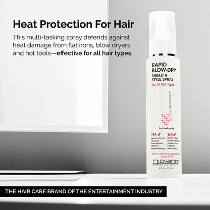 GIOVANNI Rapid Blow Dry Shield & Style Spray – Heat Protectant for All Hair Types | Vegan, 4 fl oz