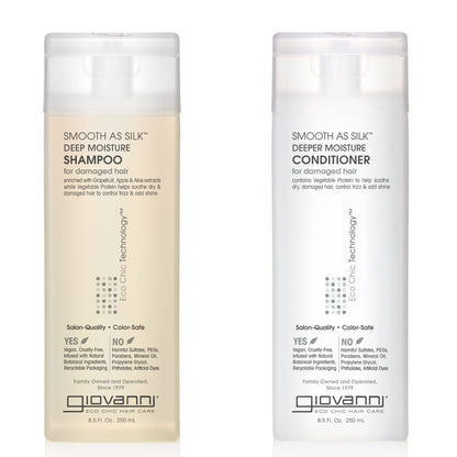 GIOVANNI Smooth as Silk Deeper Moisture Shampoo & Conditioner Set – 8.5 oz | Color-Safe, Sulfate-Free