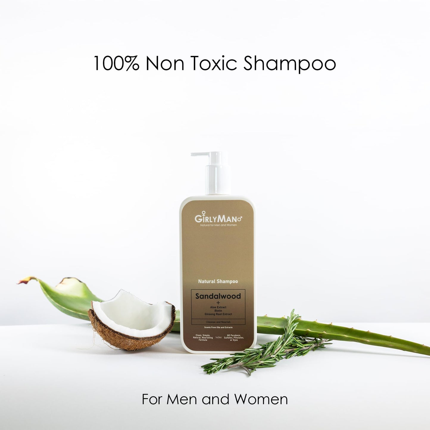 GirlyMan Natural Non-Toxic Shampoo – Olive Oil, Argan Oil & Biotin | Fragrance-Free, All Hair Types, Family Owned (Sandalwood)