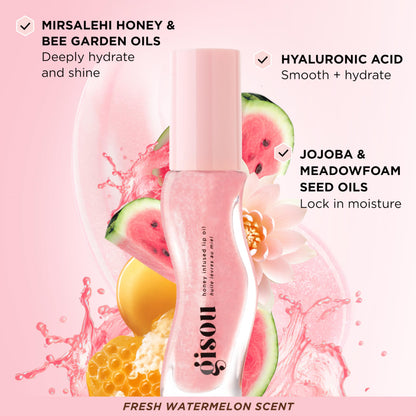 Gisou Honey Gloss On The Go Travel Set | Wildflower Honey Hair Perfume, Watermelon Sugar Lip Oil, Hair Oil