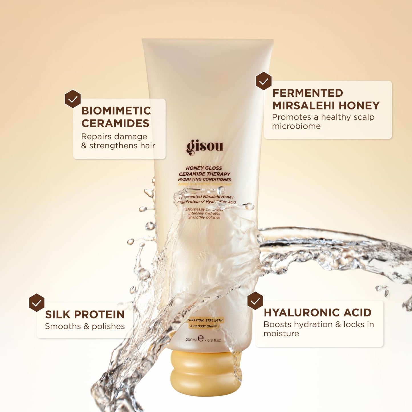 Gisou Honey Gloss Ceramide Therapy Hydrating Conditioner – Smooths, Detangles & Adds Shine
