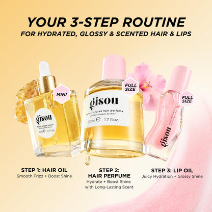 Gisou Honey Gloss Hydration Trio – Wildflower Honey Hair Perfume, Watermelon Sugar Lip Oil, Hair Oil