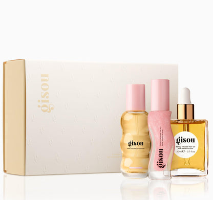 Gisou Honey Gloss On The Go Travel Set | Wildflower Honey Hair Perfume, Watermelon Sugar Lip Oil, Hair Oil