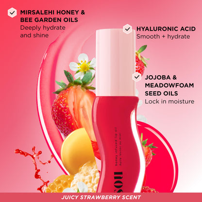 Gisou Honey Infused Hydrating Lip Oil — Nourishing Lip Moisturizer (Strawberry Sorbet) 0.27 fl oz