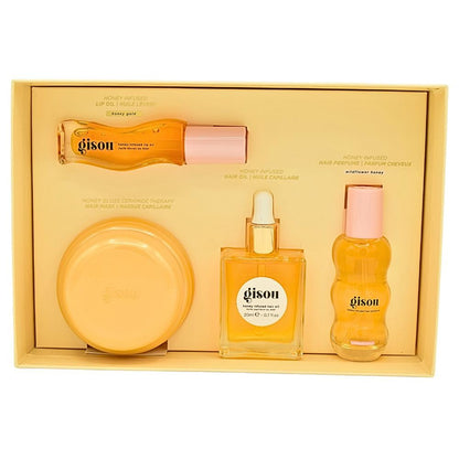 Gisou Glow All The Way: Hair & Lip Gift Set – Lip Oil, Hair Mask, Hair Oil & Perfume