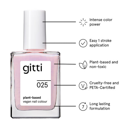 gitti Plant-based Nail Polish Shade 025 Blushing Pink | 30-Free, Vegan & Cruelty-Free