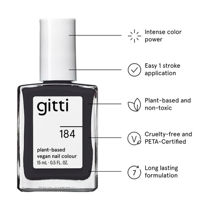 Gitti Plant-Based Nail Polish – Midnight Grey No. 184 (0.5 fl oz) | 30-Free, Cruelty-Free