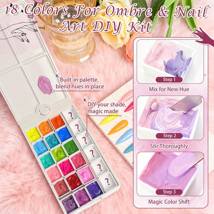 GJYUQHUA 18-Color Patting Gel Polish Kit – Ombre Nail Palette, Sponges & Tools (UV/LED Cured)