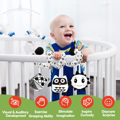 GKDOMS Baby Spiral Hanging Toy — Black & White High-Contrast Plush for Stroller & Car Seat