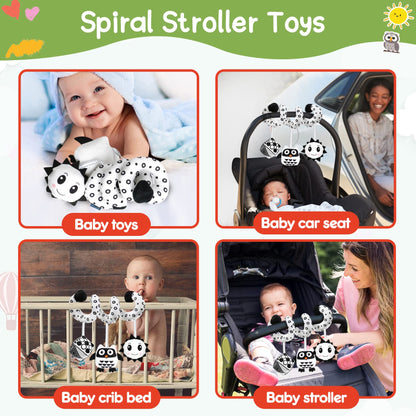 GKDOMS Baby Spiral Hanging Toy — Black & White High-Contrast Plush for Stroller & Car Seat