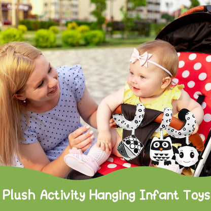 GKDOMS Baby Spiral Hanging Toy — Black & White High-Contrast Plush for Stroller & Car Seat