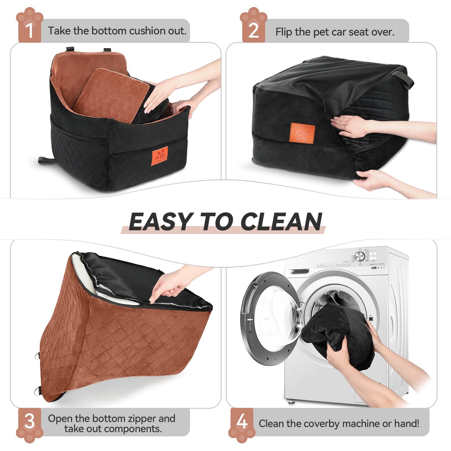 GL GLENSLAVE Dog Car Seat for Small/Medium Dogs – Thick Cushion, Washable Cover & Pockets