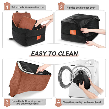 GL GLENSLAVE Dog Car Seat for Small/Medium Dogs – Thick Cushion, Washable Cover & Pockets