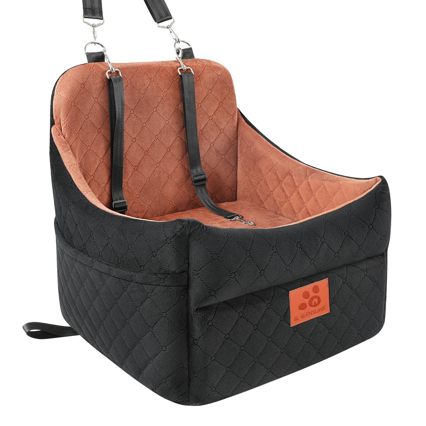 GL GLENSLAVE Dog Car Seat for Small/Medium Dogs – Thick Cushion, Washable Cover & Pockets