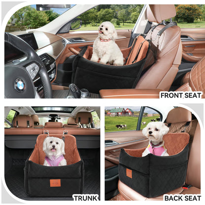 GL GLENSLAVE Dog Car Seat for Small/Medium Dogs – Thick Cushion, Washable Cover & Pockets